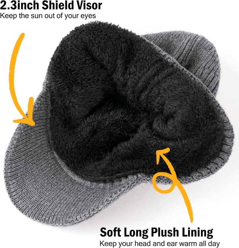 Wmcaps Winter Beanie with Brim and Ear Flaps, Outdoor Warm Fleece Lined Knit Hat Stocking Caps for Men Women - Image 3